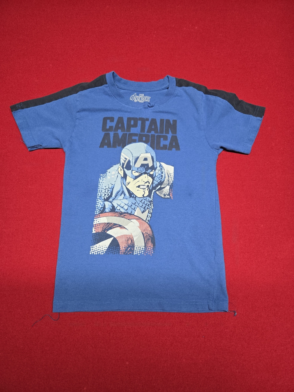Marvel Blue Captain America Short Sleeve Tee with Black Shoulder Accents